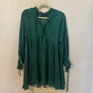 Green Women's long sleeve Satin dress